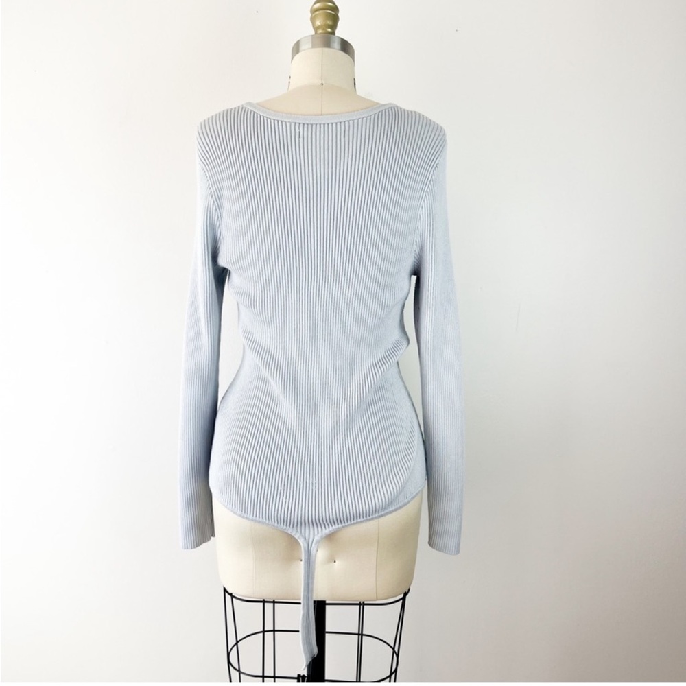 Abercrombie & Fitch Baby Blue Minimalist Ribbed V Neck Sweater Bodysuit Large - Picture 6 of 16